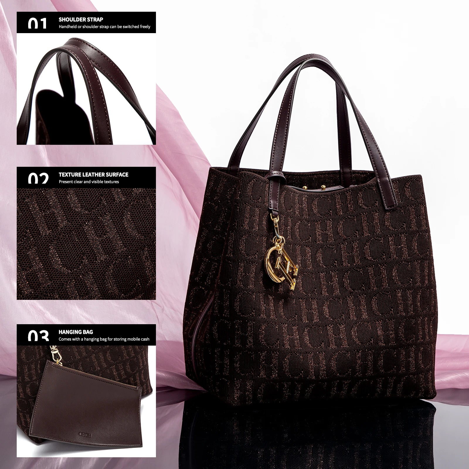 Trendy Solid-Color Women's Bucket Bag - Large Capacity Letter Print Design with Detachable Strap  Inner Card Pockets
