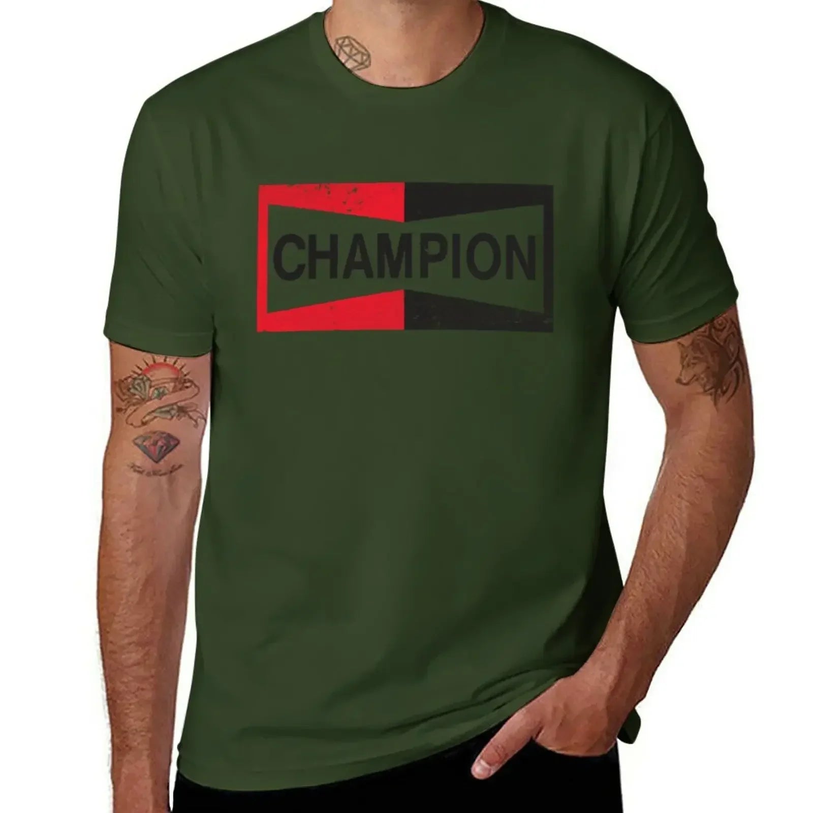 Men’s Champion Spark Plug Retro Distressed Emblem Tee