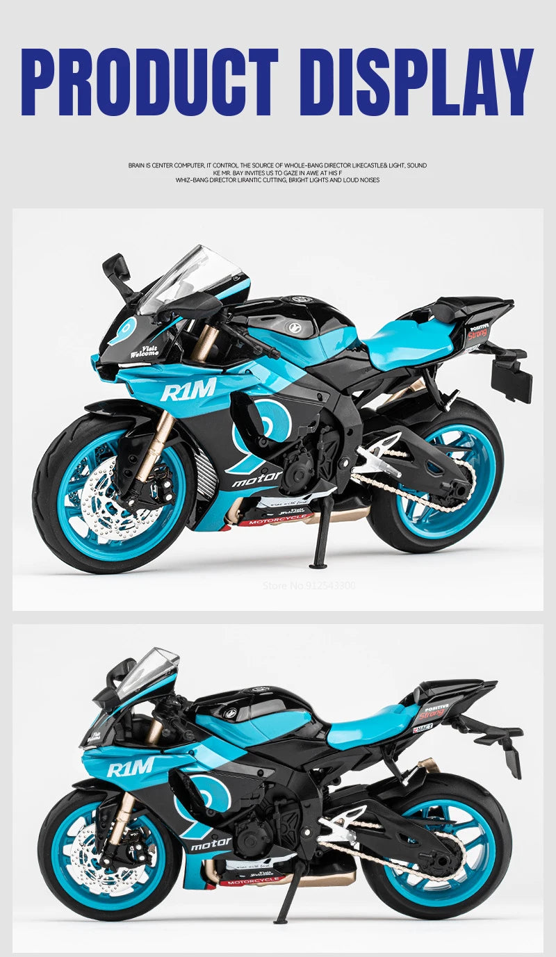 1/12 Yamaha R1M Toy Motorcycle Model Alloy Diecast with Shock Absorption Simulation Scale Motorcycle Model Toys for Kids Gifts