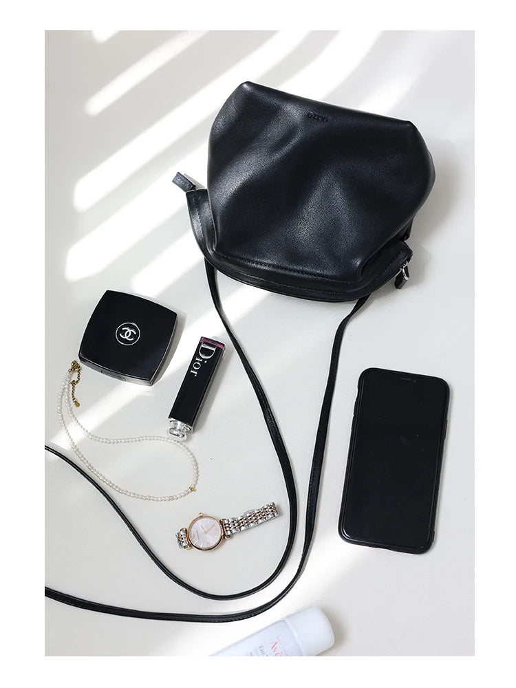 Women's Real Leather Crossbody Bags Luxury Designer Soft Black Shoulder Bag Cowhide Small Size Versatile Fashion Purses