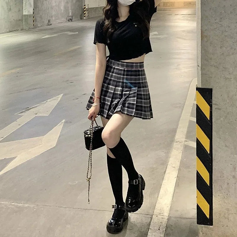 Plaid A-Line Mini Skirt – High Waist, Pocketed
