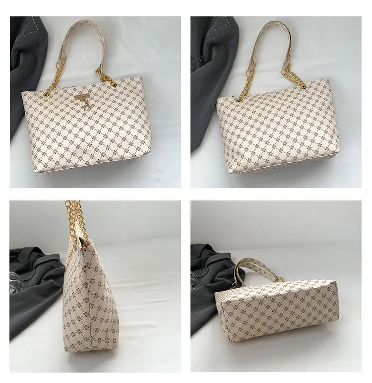 Women's Geometric PU Leather Tote Bag – Large Capacity Shoulder Bag
