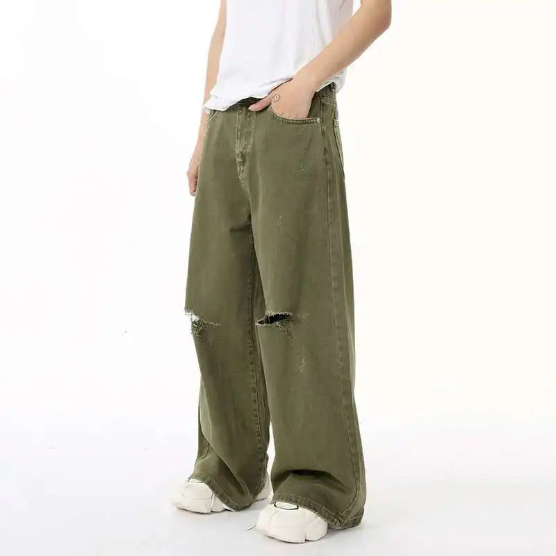 Men's Green Loose-Fit Straight-Leg Jeans