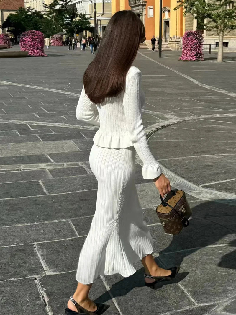 Elegant V-Neck Knit Mermaid Skirt Set