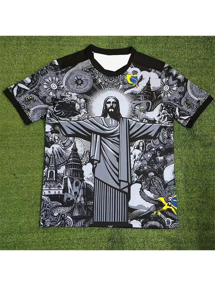 2026 Brazil Special Edition Jesus Black Grey Adult/Kids Football T-shirt Summer Football Training T-shirt Sports Street Clothing