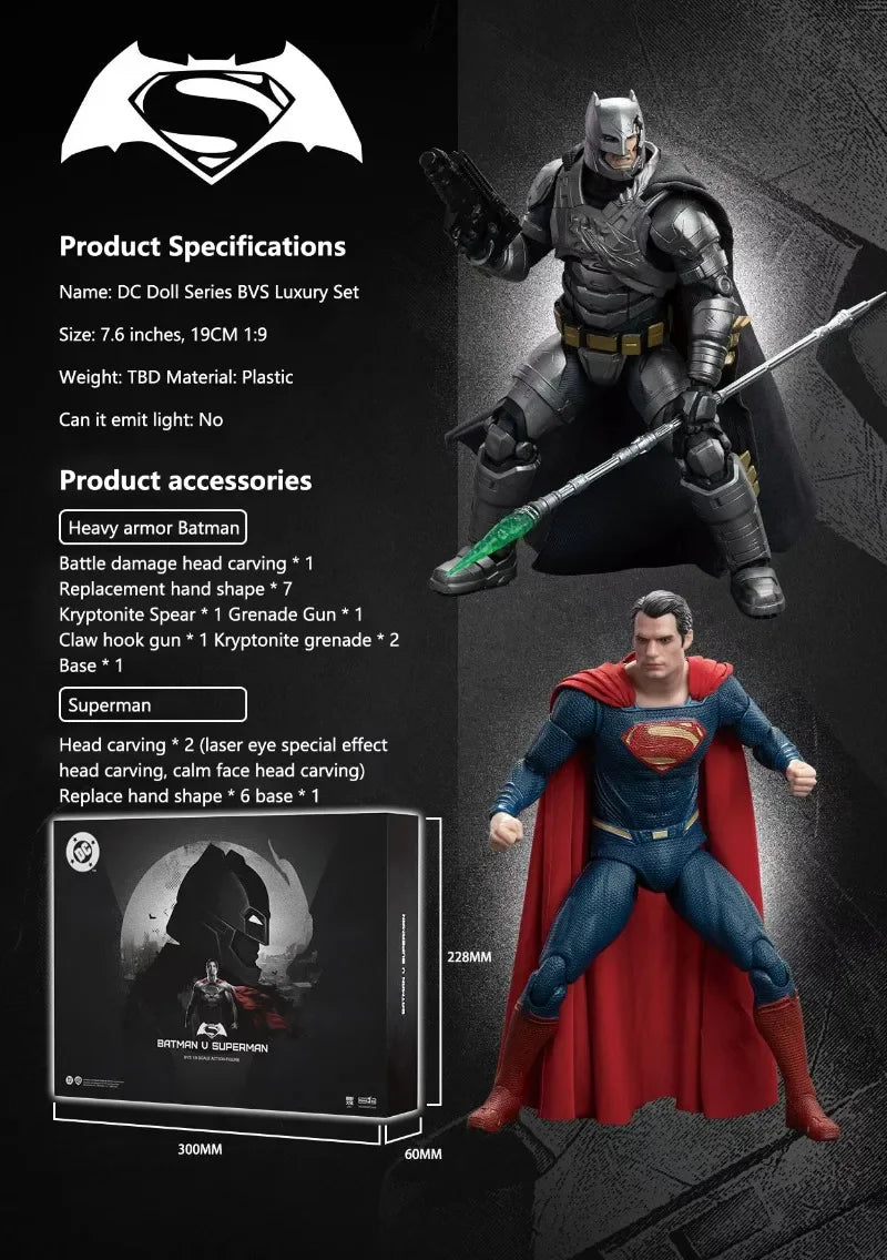 In Stock Fondjoy Batman VS Superman 1:9 Scale Action Figure Set DC Comics Movie Authentic Interchangeable Heads Boys Gifts Model