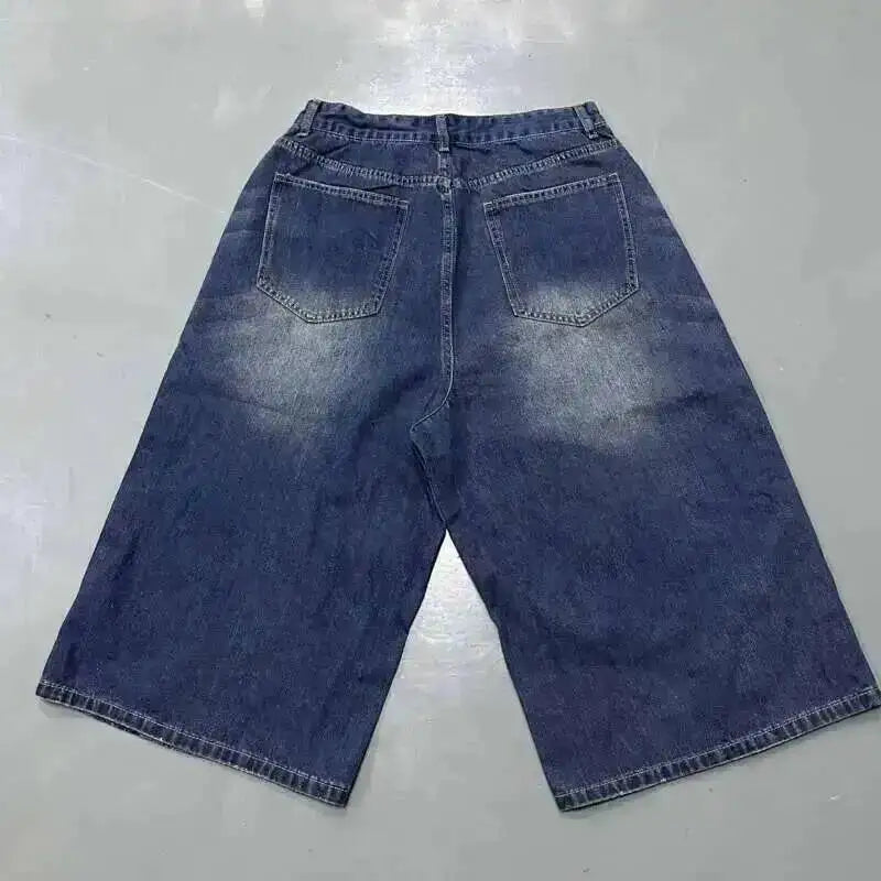 Men's Washed Blue Loose Straight-Leg Jeans