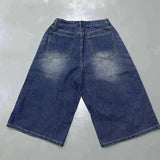 Men's Washed Blue Loose Straight-Leg Jeans