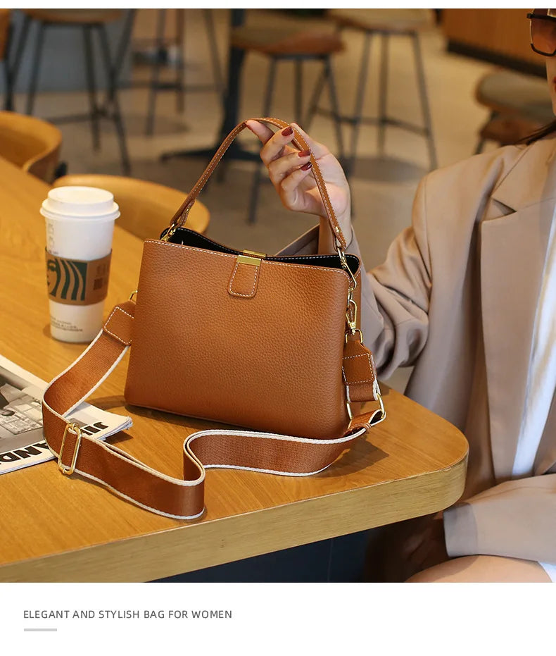Women's Genuine Leather Handbag Luxury Bucket Style Casual Lady Fashion Shoulder Crossbody Messenger Bag for Girls 2025 Hot Sale