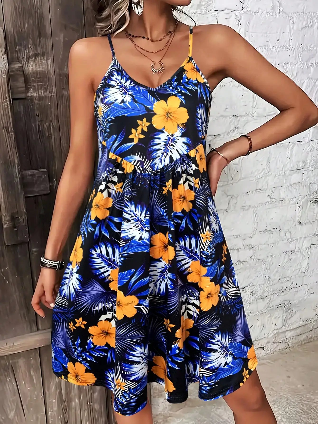 Tropical Print V-Neck Summer Maxi Dress