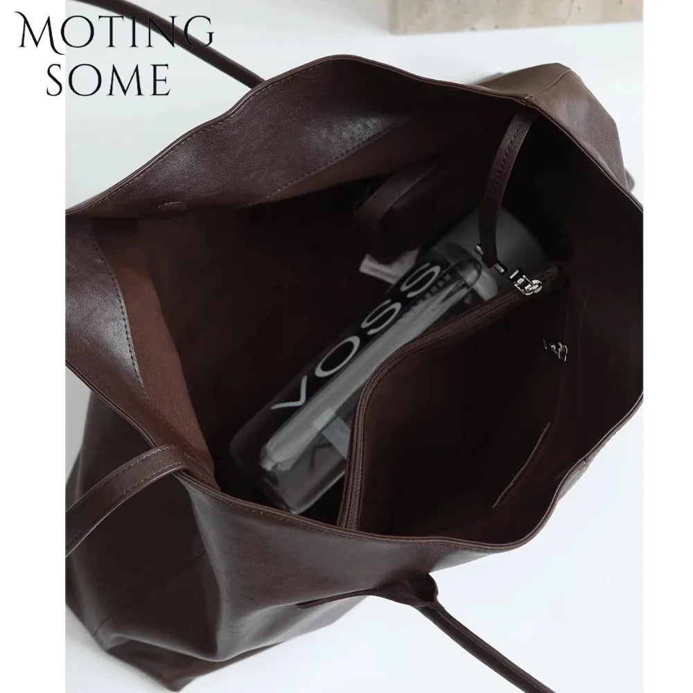 Motingsome Oversized Natural Leather Woman Bags 2025 New Fashion Handbag and Purses Large Capacity Commuter Bag Casual Tote