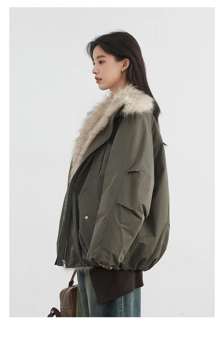 Women's Hooded Down Jacket with Faux Fur Collar