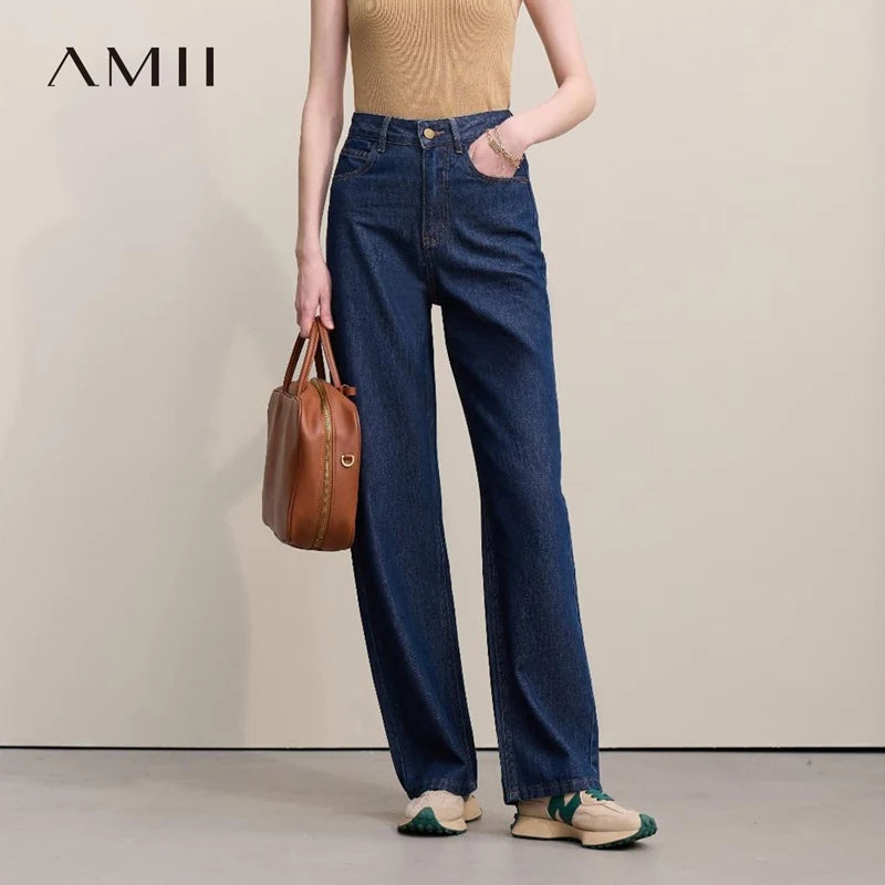 AMII Women's Barrel Jeans – Retro Straight Denim Trousers