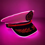 New Luminous White Sailor Captain Yacht Caps Wheat Embroidery LED Glow Navy Marine Hat Men Women Cosplay Halloween Costume Hats