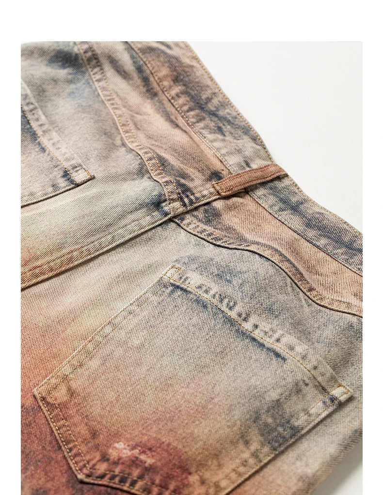TOYOUTH Women Jeans 2026 Spring New Wilderness Wasteland Style Mid Low Waist Loose Printed Wide Leg Pants