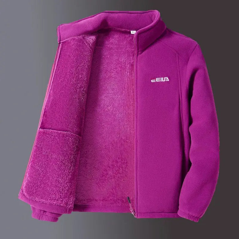 Women's Fleece Zip-Up Jacket with Embroidered Stand Collar