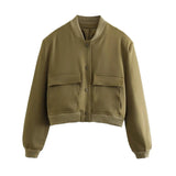 Women’s Vintage Utility Bomber Jacket – Chic Button-Down Outerwear