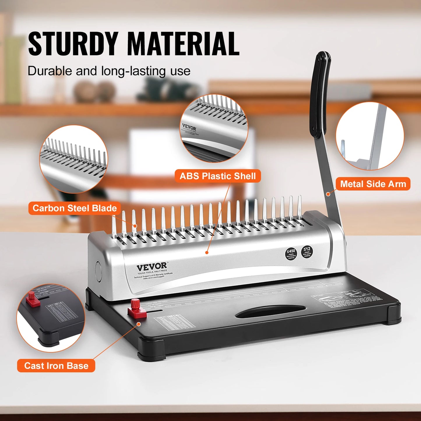 SucceBuy Binding Machine Comb Binding Machine 21Holes Binding 450 Sheets Book Binder Machine with 100 PCS 3/8'' Comb Binding Spines