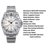 Sugess Men Watch GMT Automatic NH34 Movement 100M Waterproof Mechanical Wristwatches Dome Sapphire Crystal Limited Bracelet S463