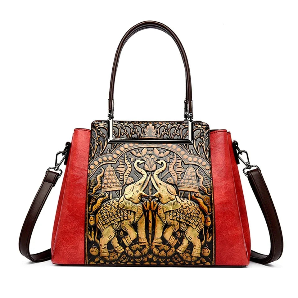 New Vintage Embossed Handmade Handbag For Women Versatile PU Leather Shoulder Bag 3 Layers Large Capacity Crossbody Bags Female
