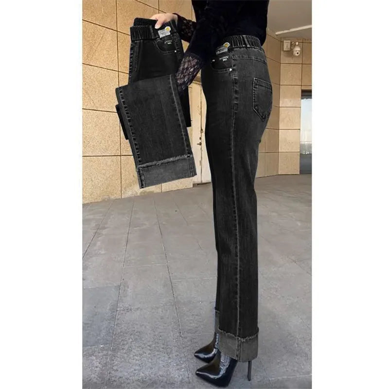 Women's Wide Leg High Waist Stretch Denim Jeans