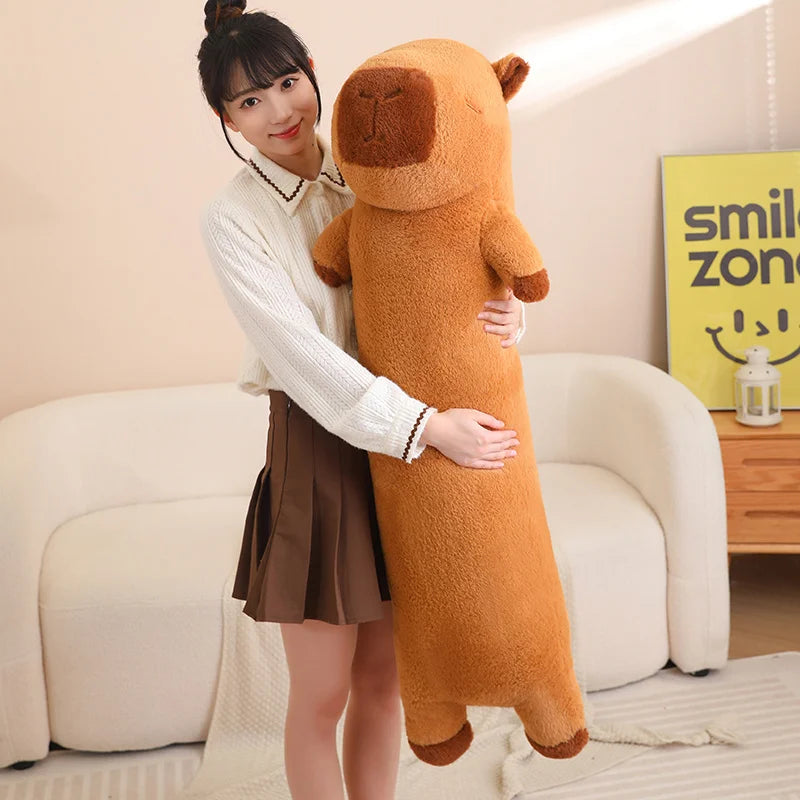 120cm Cartoon Strip Giant Capybara Plush Doll Pillow High Quality Soft Capybara Plush Toy Warm Hug For Girlfriend Birthday Gift