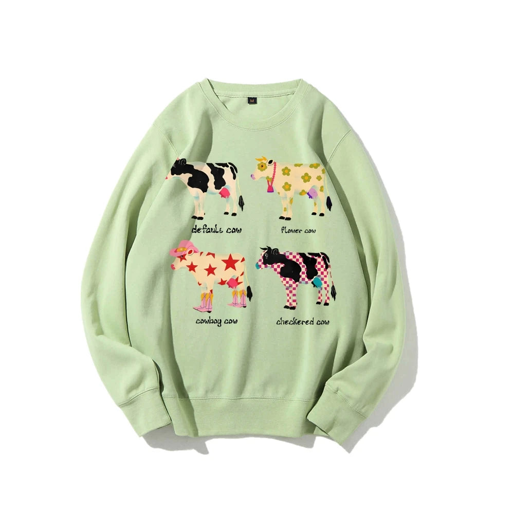 Cute Cartoon Cow Print T-Shirt Pure Cotton Washed Shoulder Round Neck Neutral Style Fashion Trend New High Quality Short Sleeves