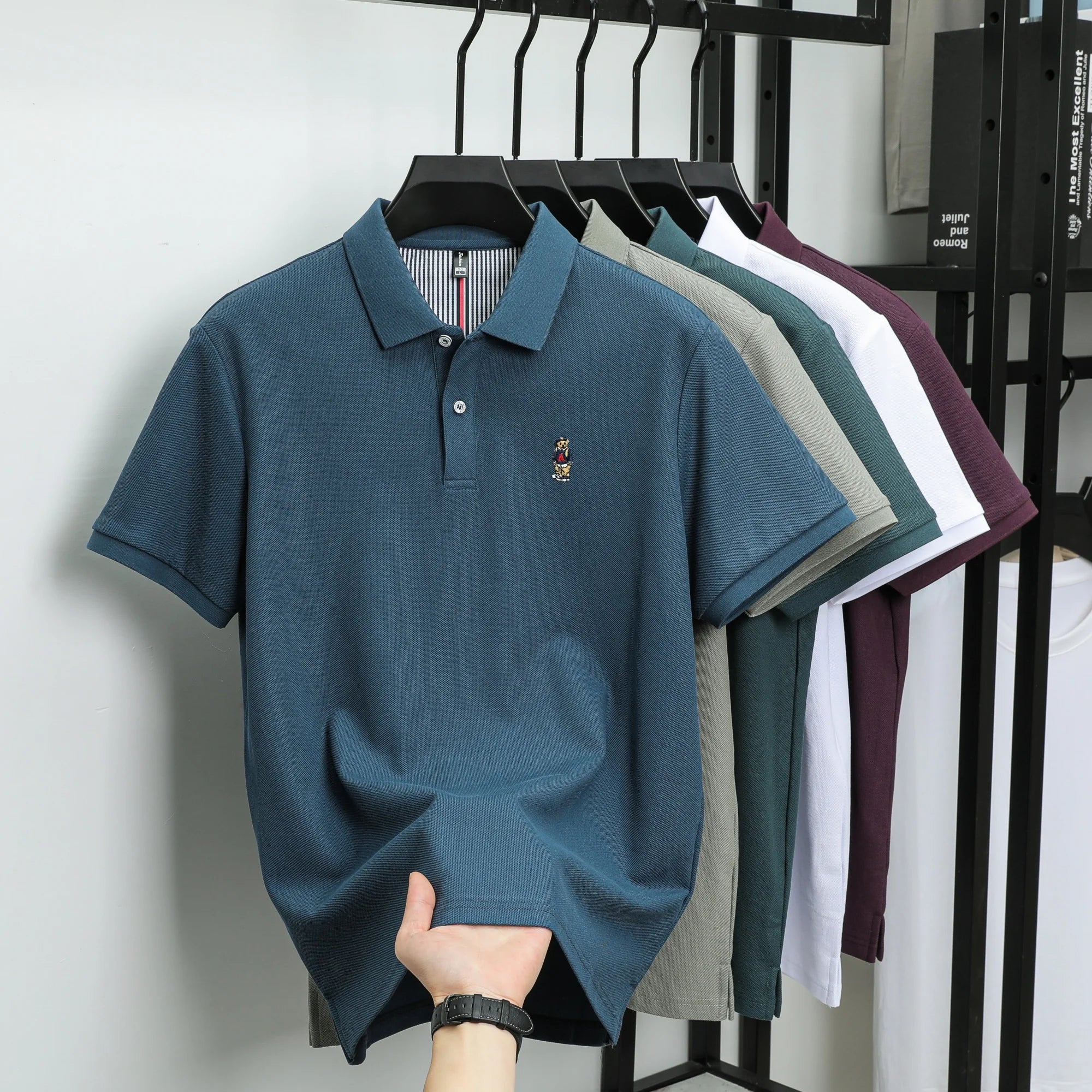 Men's Cotton Bear Embroidery Polo | Korean Style
