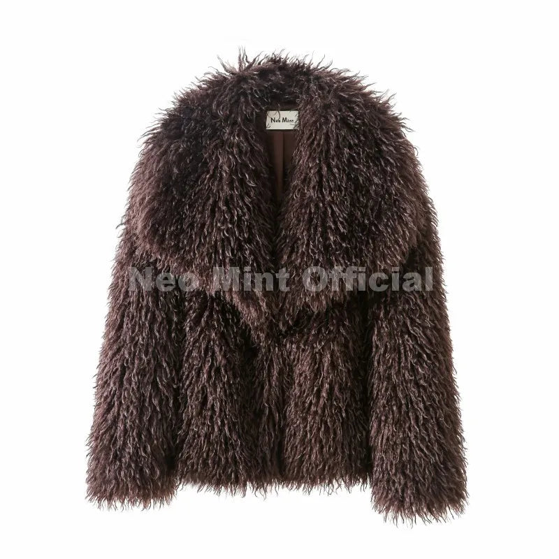Lulicore Women’s Chic Brown Faux Fur Jacket – Premium Warm Autumn/Winter Overcoat