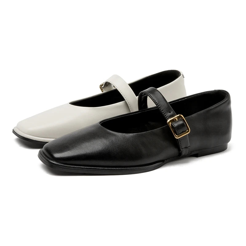 AIYUQI Mary Jane Ballet Flats | Genuine Leather Square Toe