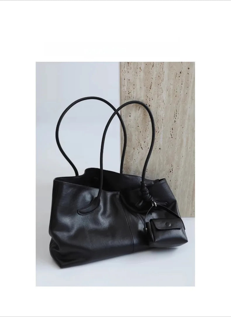 Motingsome Oversized Natural Leather Woman Bags 2025 New Fashion Handbag and Purses Large Capacity Commuter Bag Casual Tote