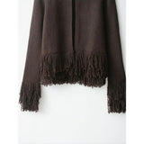 Vintage Tassel Knitted Cardigan – Elegant O-Neck Long Sleeve Sweater (USA Made)