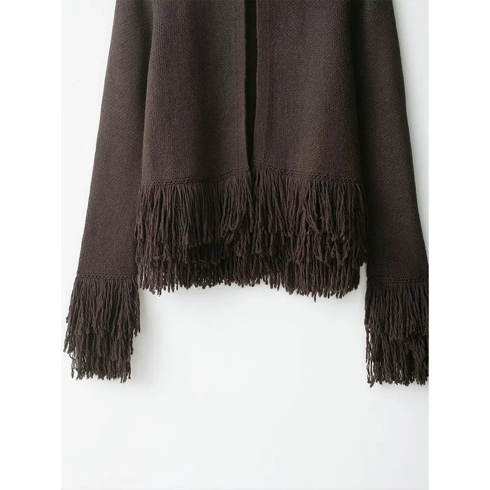 Vintage Tassel Knitted Cardigan – Elegant O-Neck Long Sleeve Sweater (USA Made)