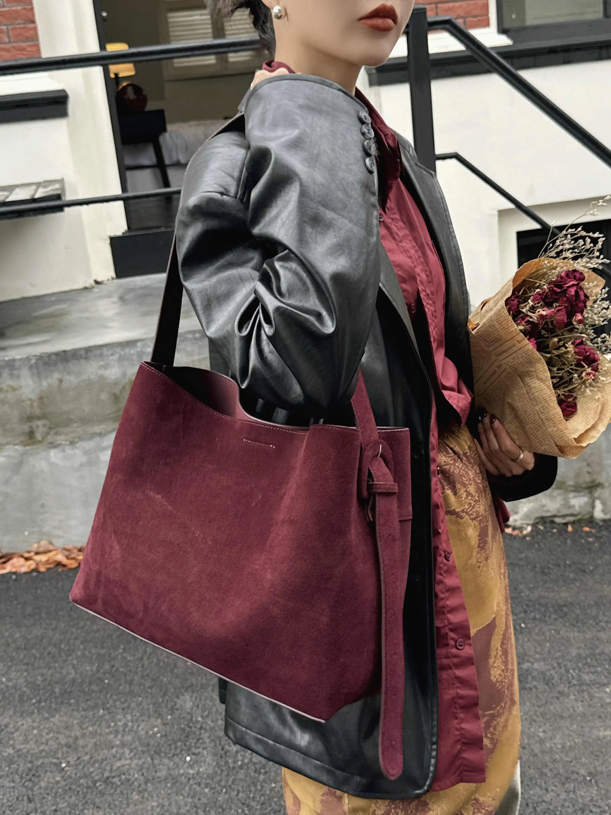 Motingsome Oversize Women Bag Luxury Suede Leather Winter Bags Frosted Cow Skin Handbag and Purses Retro Lady Tote 2024 New