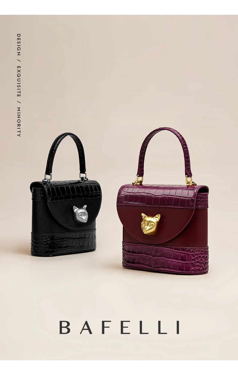 BAFELLI HANDBAG 2026 WOMEN'S NEW CROSSBODY LEATHER PURSE EVENING BAG CROCODILE GRAIN DESIGNER BUCKET CAT LUXURY BRAND FASHION