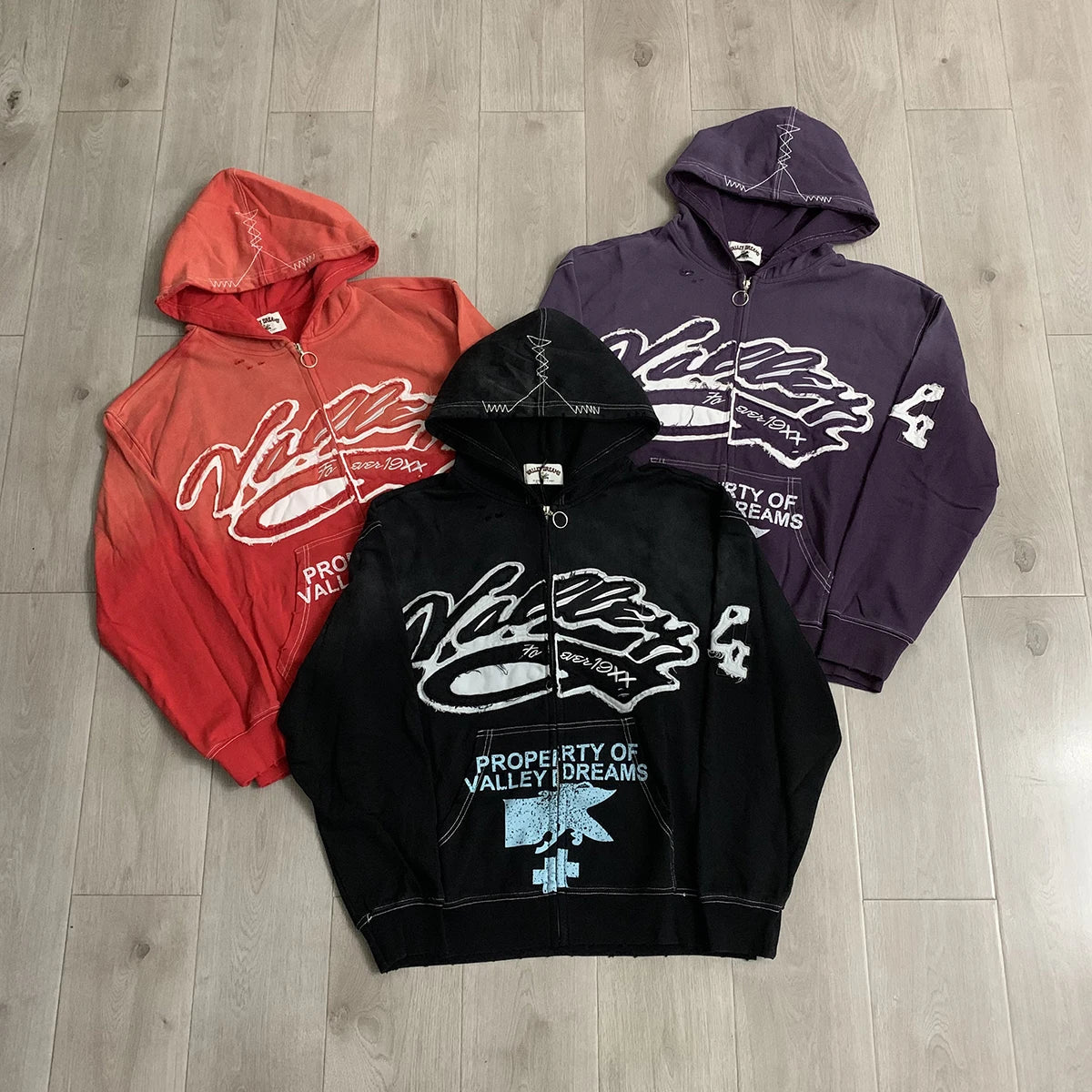 Streetwear Patchwork Letter Embroidery Zipper Terry Hooded Hoodie for Men Distressed Hole Cardigan Sweatshirt Jacket Oversized