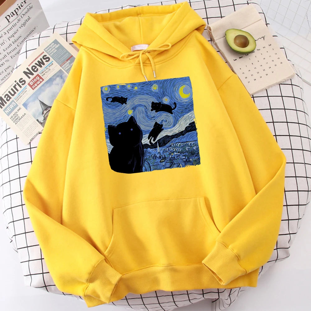 Starry Cat Night Fleece Hoodie