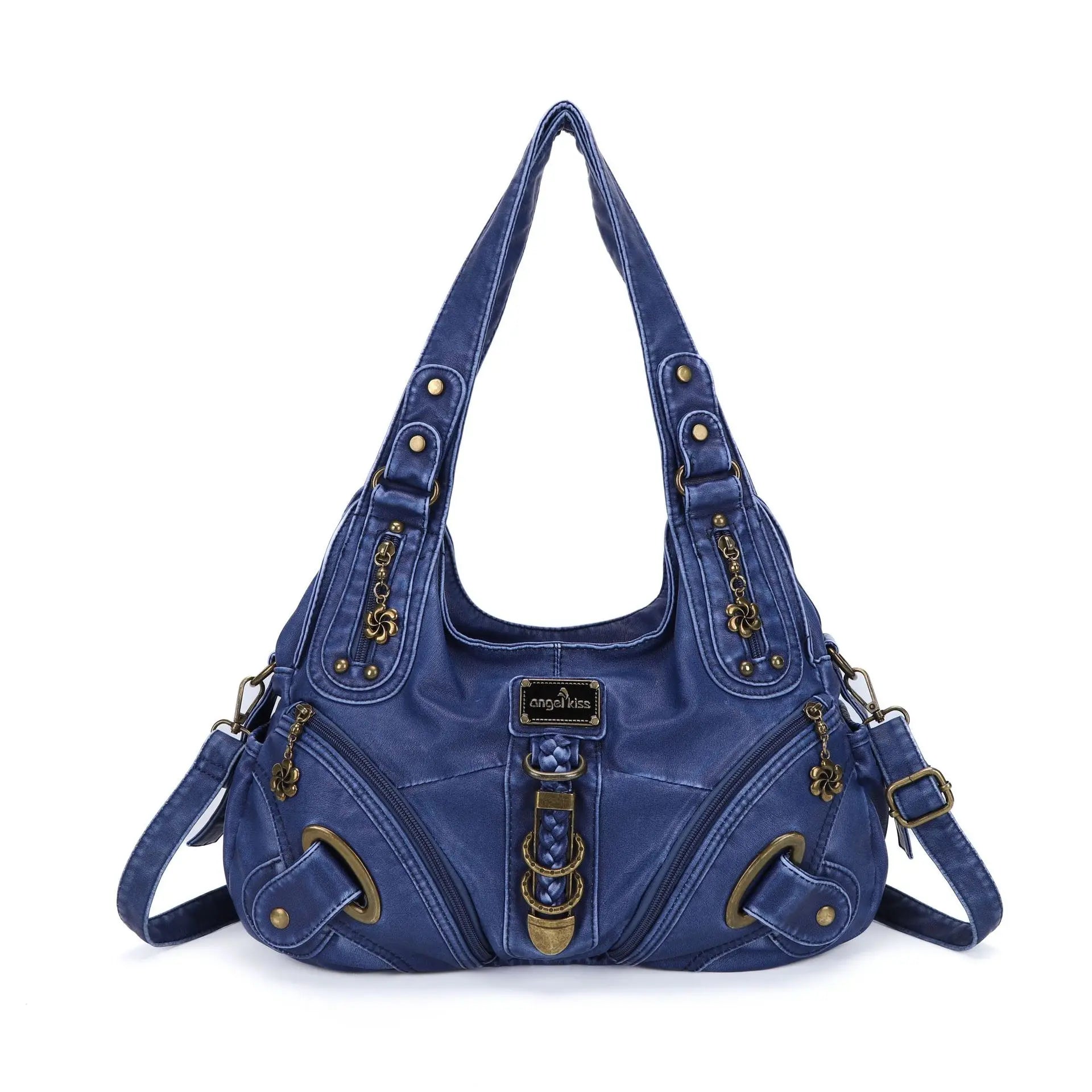 Angel kiss Women Handbags Fashion Shoulder Bag Large Black Tote Top-handle Shopping Pack Multiple Pockets Satchel Lady  Purse