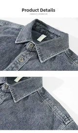 Retro American Washed Denim Jacket Loose Casual Long Sleeve Shirt for Men Autumn Fashion Urban Style Cotton Machine Washable