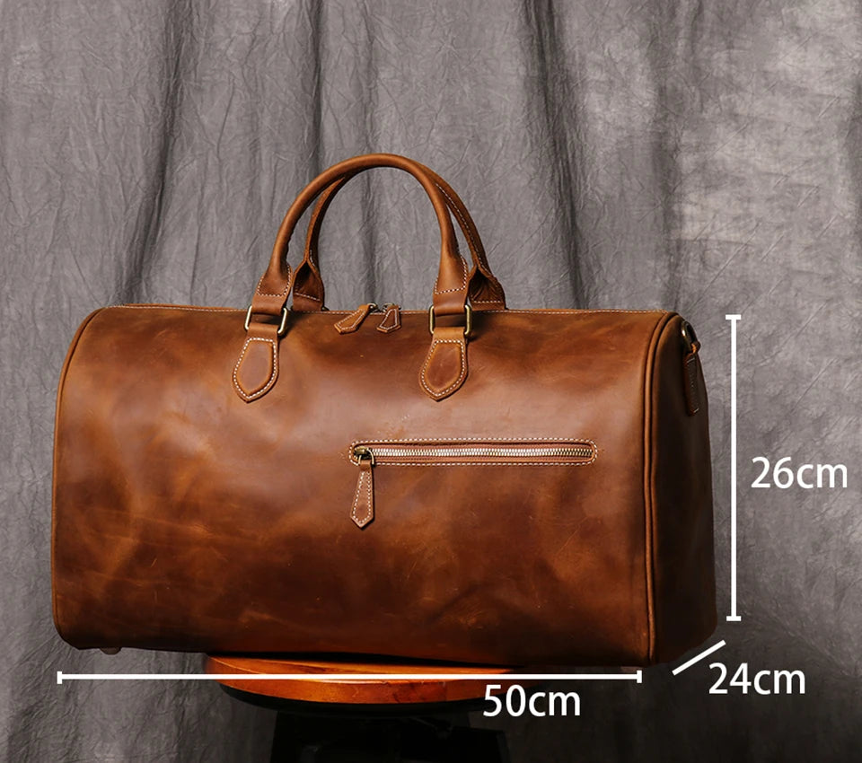 Leathfocus Men's Cowhide Travel Bag Women's Weekend Handbag Large Capacity Vintage Duffle Bag Crazy Horse Leather Laptop Bag