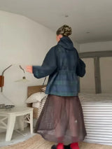 Vintage Plaid Oversized Hoodie Jacket for Women