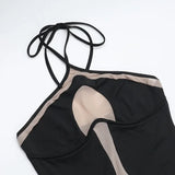 Elegant Mesh Patchwork Halter Gown