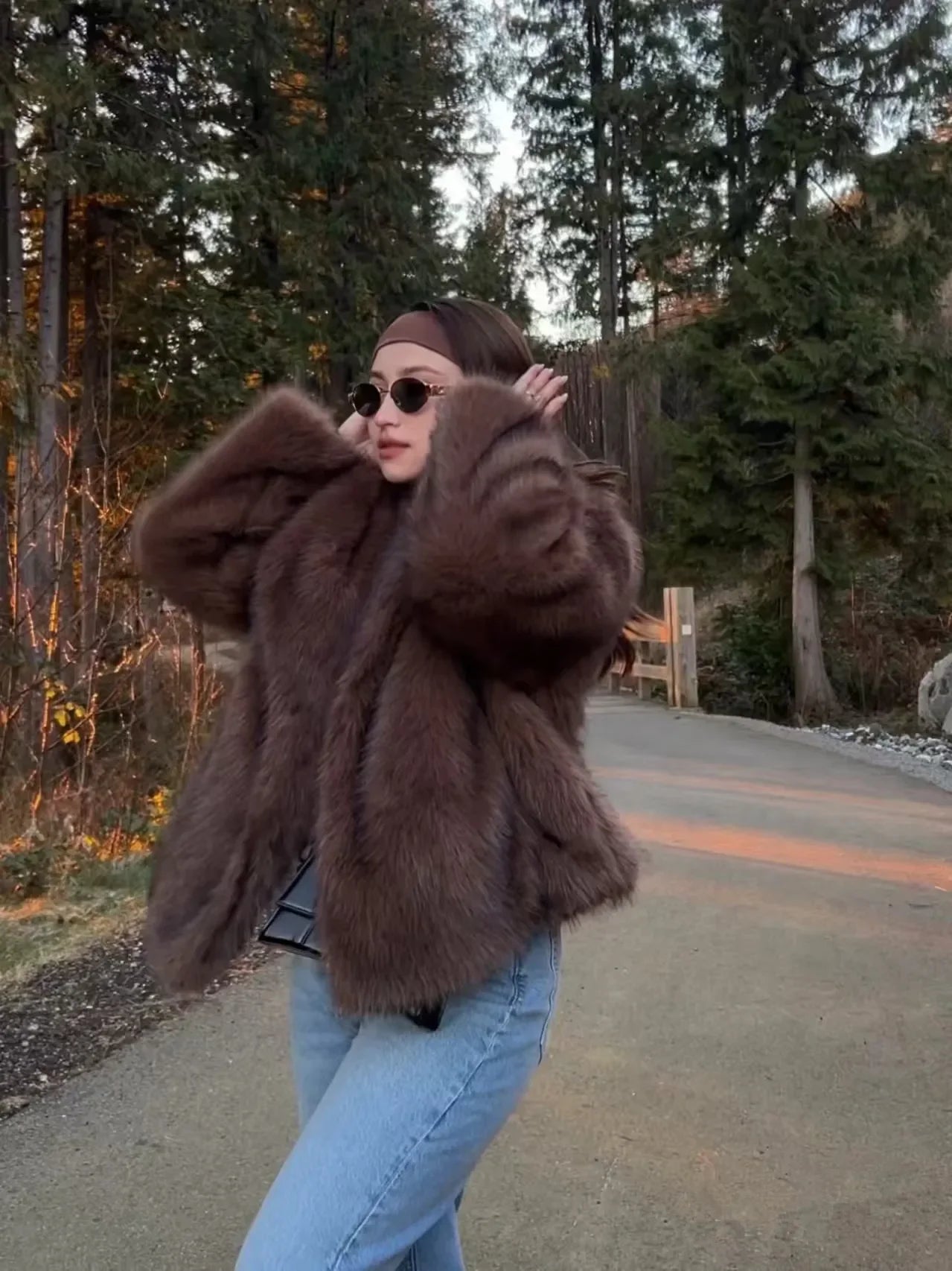 Gradient Faux Fox Fur Overcoat
