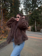 Gradient Faux Fox Fur Overcoat