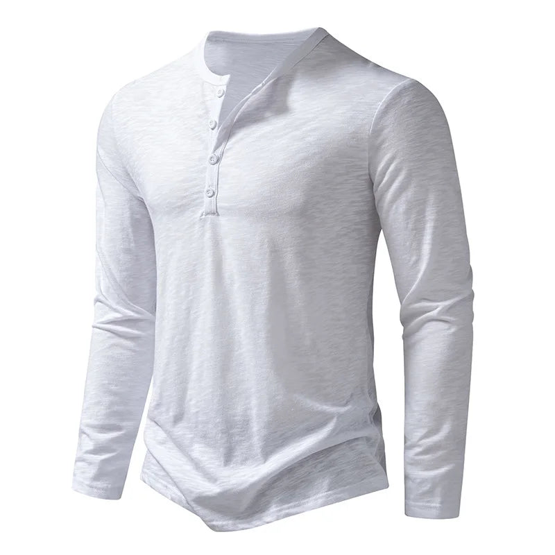 Men's Cotton Henley Long Sleeve Shirt