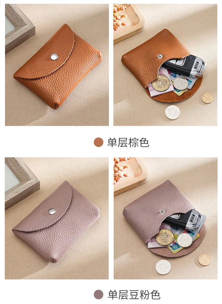 Custom Letters Fashion Women Short Wallet Genuine Leather Double Wallet Small Coin Purse Mini Credit Card Holder Key Storage Bag