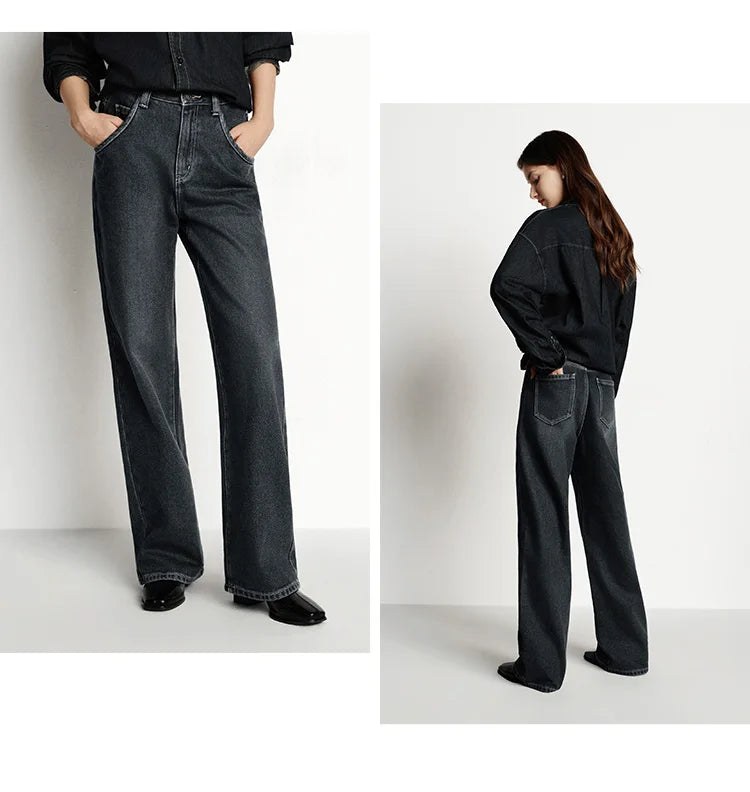 Women's High-Waist Fleece-Lined Wide-Leg Jeans