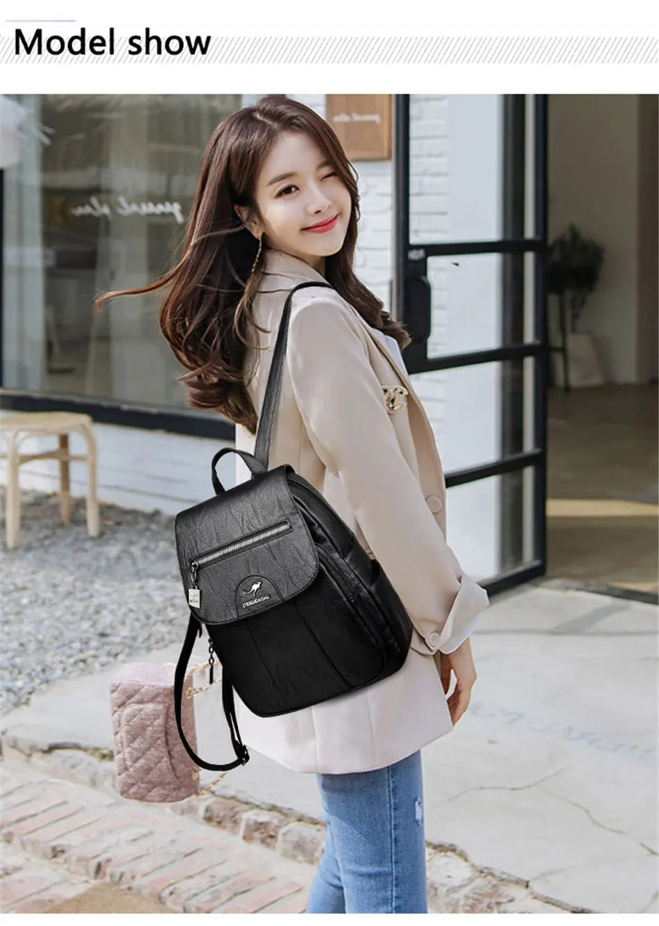 Women's Leather Backpack with Organizer Pockets