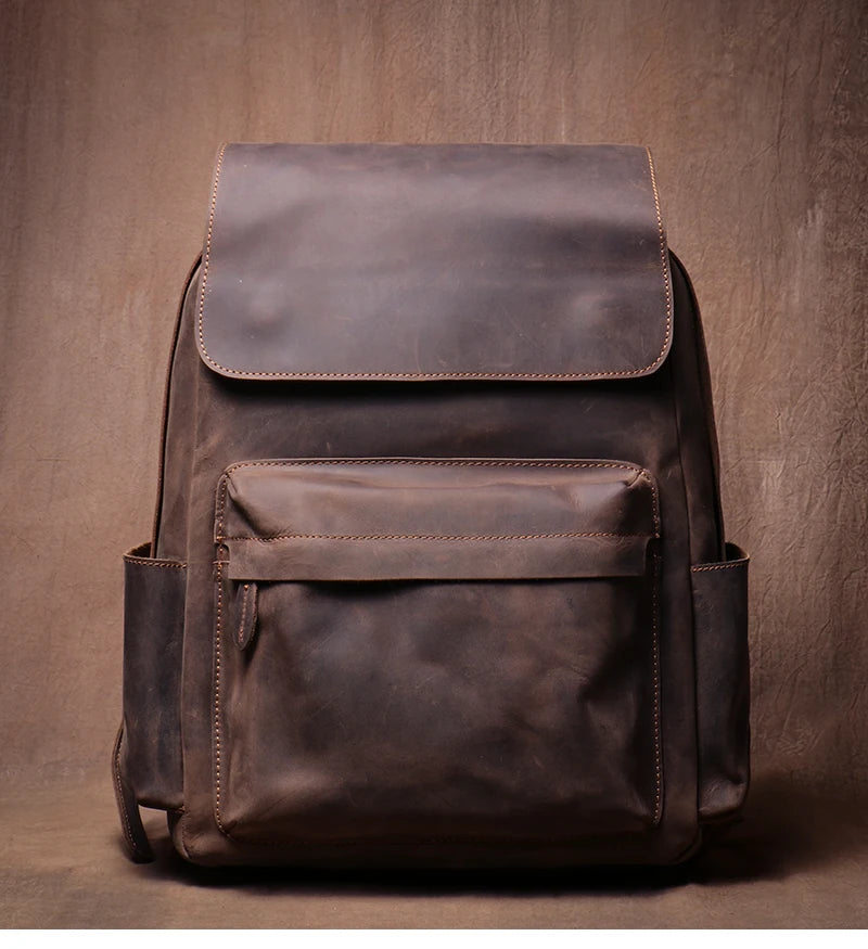 LUOKIR High Quality Genuine Leather Backpack Vintage Crazy Horse Cowhide Luxury School Bag Computer Knapsack For 15 Inch Laptop