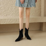 2026 Autumn Cow Suede Women Boots Pointed Toe Chunky Heel Boots for Women Fashion Short Boots Winter Boots Women Western Boots
